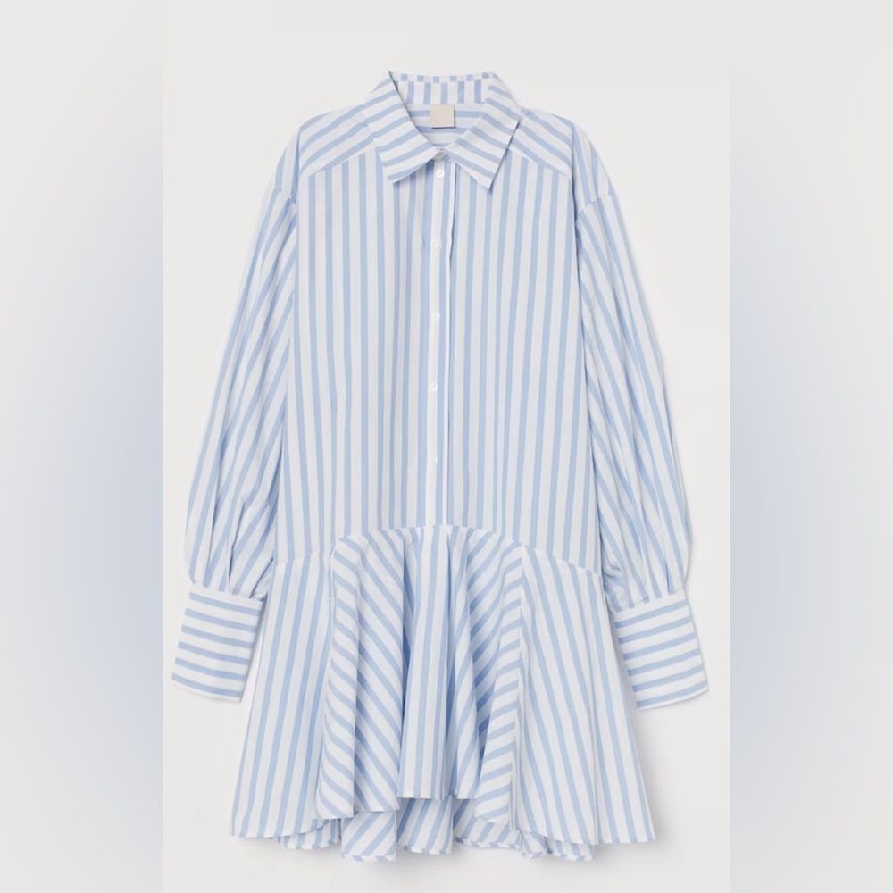 H&M Blue & White Striped Tunic Shirt Dress Size XS 100% Cotton Oversize Fit